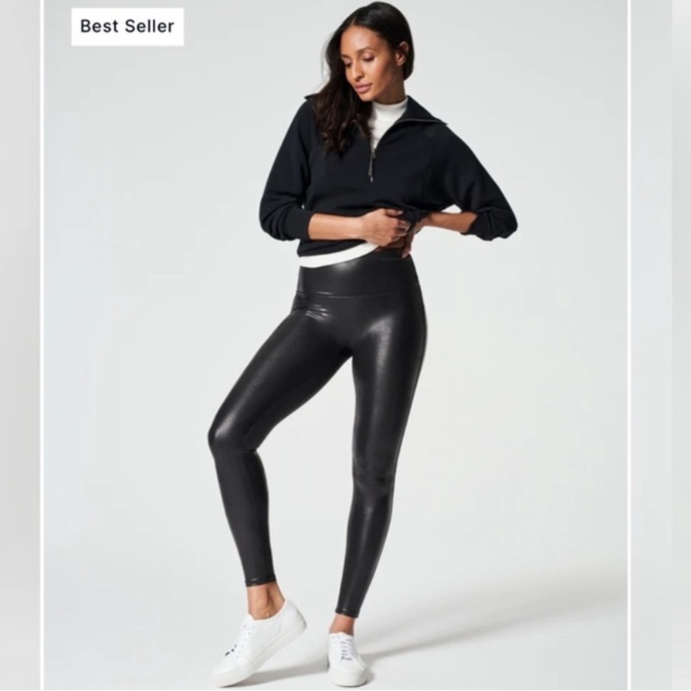 SPANX Black High-Waist Faux-Leather Leggings